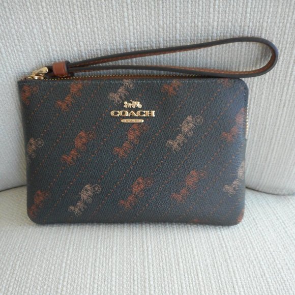 Coach Handbags - Coach Horse & Carriage Corner Zip Wristlet, Brown